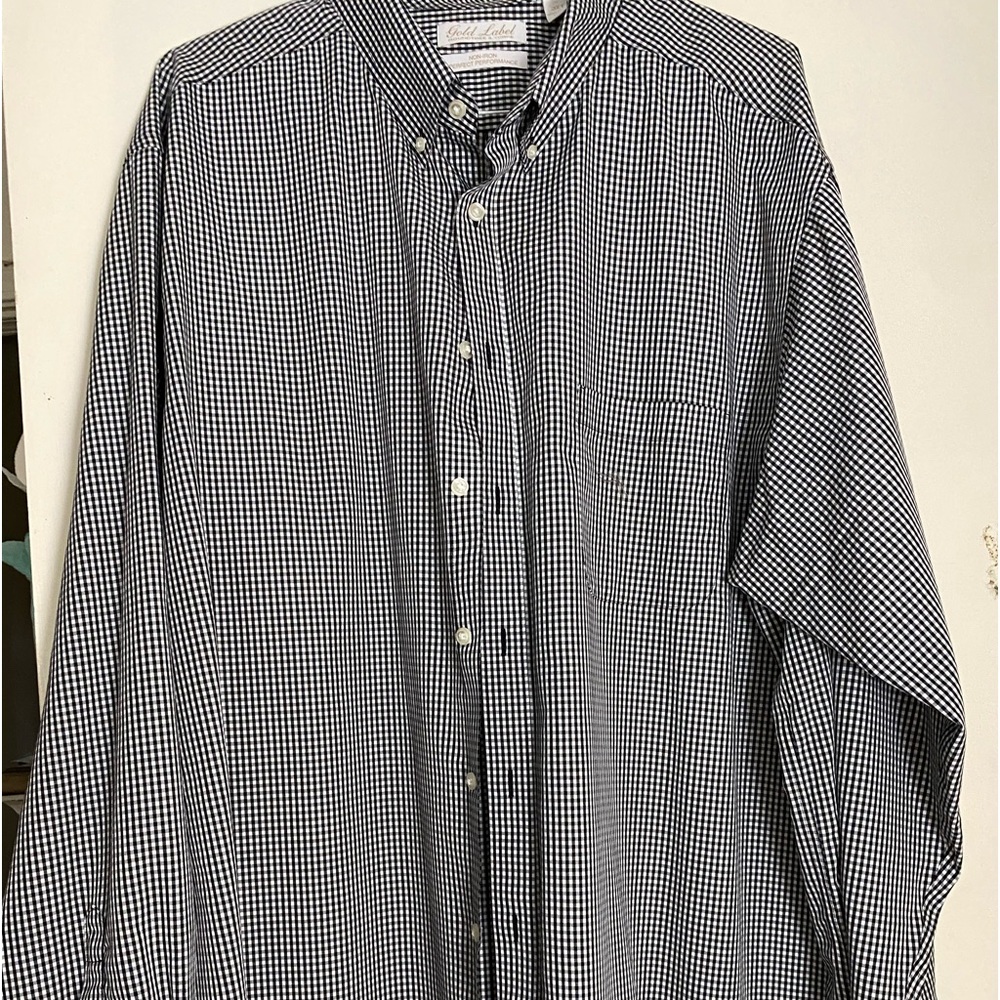 New Gold Label Roundtree & Yorke Mens button down shirt. Black gingham 3XLT